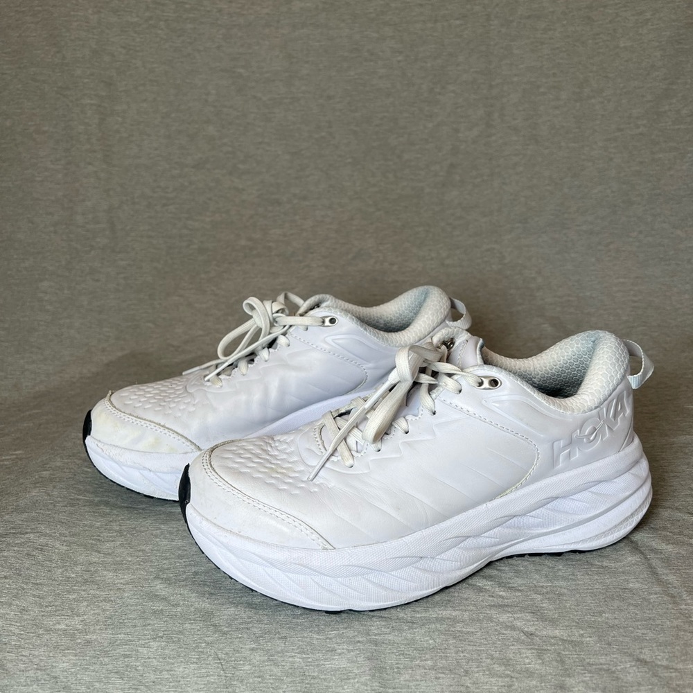 White Leather Hokas